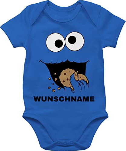 Baby Body Junge Mädchen - Karneval Fasching - Keks Monster Kostüm mit Name I Krümelmonster I Cookie Monster I Keksmonster - 12/18 Monate - Royalblau - karnevals kekse faschings krümel von Geschenk mit Namen personalisiert by Shirtracer
