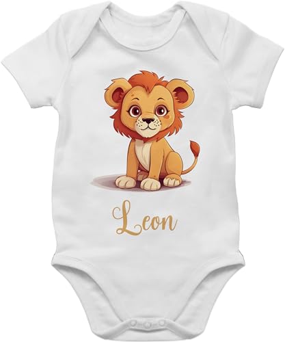 Baby Body Junge Mädchen - Löwen - Löwe König der Tiere Leu mit Namen - Zootiere Tiermotiv - 6/12 Monate - Weiß - jungen strampler name babygeschenk leo löwenmotiv leon bodys wunschtext body, von Geschenk mit Namen personalisiert by Shirtracer