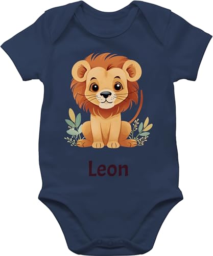 Baby Body Junge Mädchen - Löwen - Süßer Löwe Wildtiere König der Tiere Lion - 1/3 Monate - Navy Blau - strampler babygeschenk leo löwenmotiv name babysachen body, tier bodys personalisierte von Geschenk mit Namen personalisiert by Shirtracer