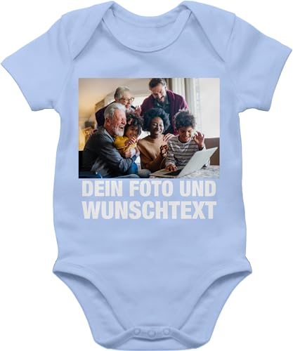 Baby Body Junge Mädchen - Geschenk mit Bild I eigenem Foto I Name I eigener Text I Wunschtext - 3/6 Monate - Babyblau - babygeschenke neffe selbst drucken logo strampler von Geschenk mit Namen personalisiert by Shirtracer