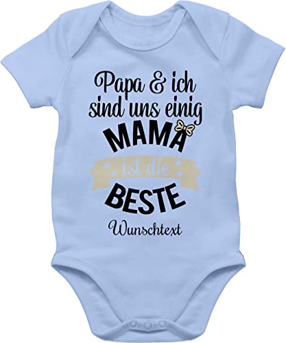 Baby Body Junge Mädchen - Papa und ich sind uns einig Mama ist die Beste I Mama Geschenk Mutter - 3/6 Monate - Babyblau - mama-baby-outfit muttertag strampler body￼mama mom babybody von Geschenk mit Namen personalisiert by Shirtracer