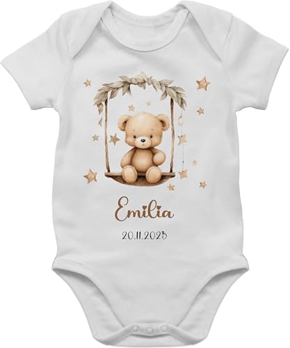 Baby Body Junge Mädchen - Süßer Bär Bären Geschenk mit Name - 12/18 Monate - Grau meliert - kurzarm teddy bear bärchen für personalisierter bärenmotiv kissen jungen teddybär personalisierte von Geschenk mit Namen personalisiert by Shirtracer