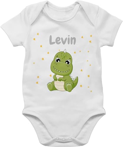 Baby Body Junge Mädchen - Süßer Dino Dinosaurier Dinosaurus Dinomotiv - 3/6 Monate - Weiß - baby+body tieren kurzarm tier saurier motiv kinder und personalisierter von Geschenk mit Namen personalisiert by Shirtracer