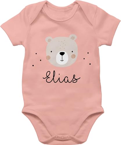 Baby Body Junge Mädchen - Süßer Heller Bär Bärenmotiv Bären Bear - 1/3 Monate - Babyrosa - personalisierter kurzarm teddy bärchen babykleidung teddybär personalisierte geschenke kind und von Geschenk mit Namen personalisiert by Shirtracer