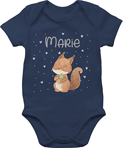 Baby Body Junge Mädchen - Tiere - Eichhörnchen Eichhorn Squirrel - 1/3 Monate - Navy Blau - tier personalisieren dino personalisierte geschenke kita babykleidung tieren name strampler tiermotiv von Geschenk mit Namen personalisiert by Shirtracer
