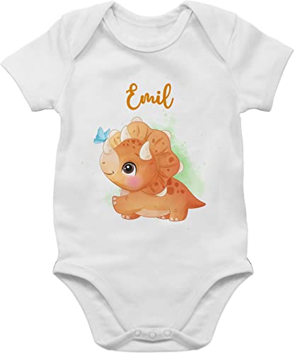Baby Body Junge Mädchen - Tiere - Saurier mit Name personalisiert I Geschenk Dinosaurier I Urzeittier I Dinos I Dino - 1/3 Monate - Weiß - personalisierte geschenke personalisieren von Geschenk mit Namen personalisiert by Shirtracer