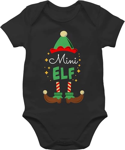 Baby Body Junge Mädchen - Weihnachten Geschenke - Mini Elf mit Wunschtext Kinder Text - 6/12 Monate - Schwarz - elfe weihnachtsoutfit christmas strampler weihnachts-baby-strampler weihnachts von Geschenk mit Namen personalisiert by Shirtracer