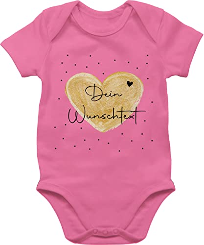 Baby Body Junge Mädchen - Aufdruck selbst gestalten - Dein Wunschtext - 1/3 Monate - Pink - babyparty strampler selber bedruckte bodys personalisierte herz babybody babysachen cousins von Geschenk mit Namen personalisiert by Shirtracer