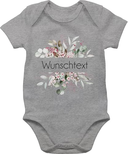 Baby Body Junge Mädchen - Aufdruck selbst gestalten - Wunschtext I Geschenk personalisiert I Geschenk Weihnachten - 1/3 Monate - Grau meliert - selber bedruckte bodys personalisierte blume von Geschenk mit Namen personalisiert by Shirtracer