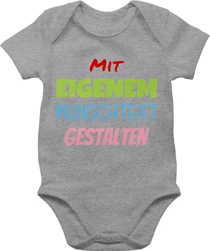 Baby Body Junge Mädchen - Aufdruck selbst gestalten - Wunschtext - 1/3 Monate - Grau meliert - 4 zeilen babybody strampler individualisieren name bodys text bedrucken clothes personalisierter von Geschenk mit Namen personalisiert by Shirtracer