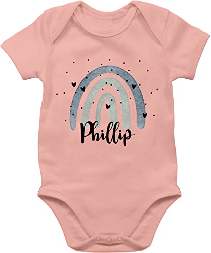 Baby Body Junge Mädchen - Boho - Regenbogen Name - 1/3 Monate - Babyrosa - personalisierte babykleidung babybody bedrucken lassen bohemian rainbow babysachen bodys strampler+mit+namen individuell von Geschenk mit Namen personalisiert by Shirtracer