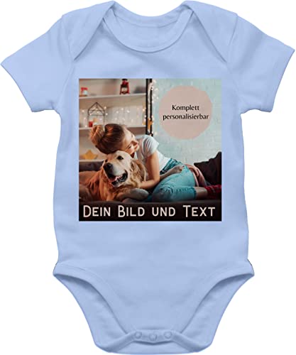 Baby Body Junge Mädchen - eigenem - Foto Bild Geschenk - 3/6 Monate - Babyblau - strampler zum beschriften eigener druck kurzarm babygeschenk fotogeschenk für bedruckt babykleidung von Geschenk mit Namen personalisiert by Shirtracer