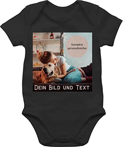 Baby Body Junge Mädchen - eigenem - Foto Bild Geschenk - 3/6 Monate - Schwarz - und text kurzarm strampler wunschtext bedrucken eigener bodies personalisierter gestalten einigen aufdruck bodys von Geschenk mit Namen personalisiert by Shirtracer