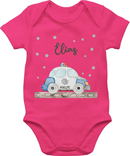 Baby Body Junge Mädchen - Polizei Blaulicht Bundespolizei Polizeiauto Polizist - 3/6 Monate - Fuchsia - babykleidung strampler polizisten auto bodys für kinder babybody babystrampler kurzarm von Geschenk mit Namen personalisiert by Shirtracer