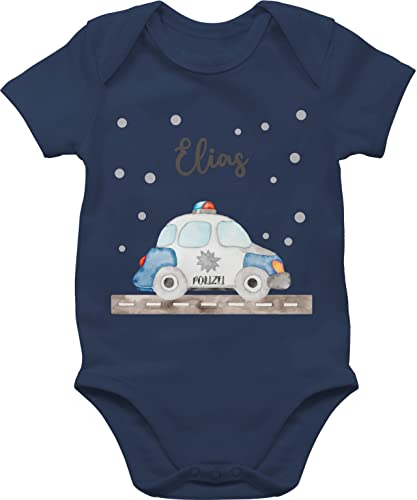 Baby Body Junge Mädchen - Polizei Blaulicht Bundespolizei Polizeiauto Polizist - 3/6 Monate - Navy Blau - kurzarm strampler polizisten kinder auto babykleidung für babystrampler babybody bodys von Geschenk mit Namen personalisiert by Shirtracer