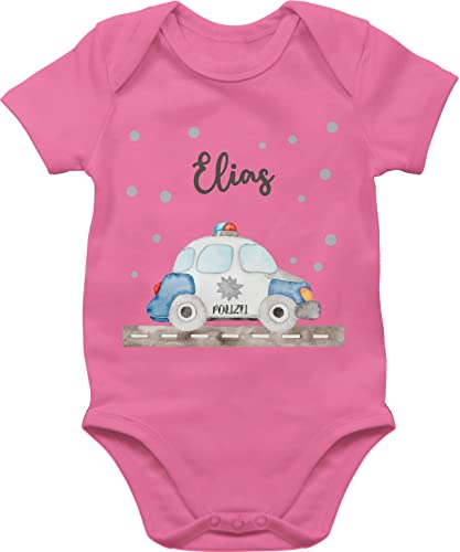 Baby Body Junge Mädchen - Polizei Blaulicht Bundespolizei Polizeiauto Polizist - 3/6 Monate - Pink - bodys strampler polizisten kinder auto babykleidung für kurzarm neugeborene sachen fuer von Geschenk mit Namen personalisiert by Shirtracer