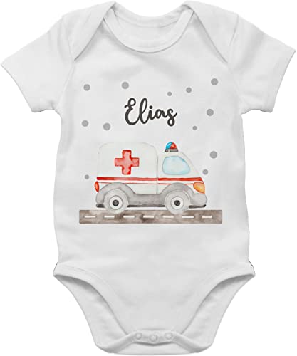 Baby Body Junge Mädchen - Krankenwagen Blaulicht Rettungswagen Ambulanz Rettungsauto Rettungsdienst - 12/18 Monate - Weiß - baby+rettungsdienst strampler geschenke von Geschenk mit Namen personalisiert by Shirtracer