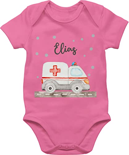 Baby Body Junge Mädchen - Krankenwagen Blaulicht Rettungswagen Ambulanz Rettungsauto Rettungsdienst - 6/12 Monate - Pink - baby+rettungsdienst strampler geschenke von Geschenk mit Namen personalisiert by Shirtracer
