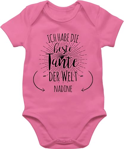 Baby Body Junge Mädchen - Ich habe die beste Tante der Welt - Tante ist die Beste - Für die beste Tante Geschenk - Auntie - 1/3 Monate - Pink - sprüche personalisierbar tanten strampler hab von Geschenk mit Namen personalisiert by Shirtracer