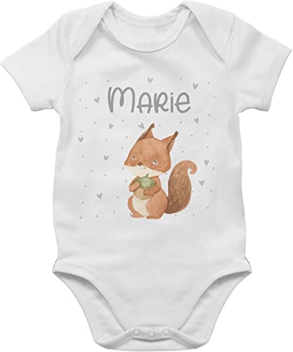 Baby Body Junge Mädchen - Tiere - Eichhörnchen Eichhorn Squirrel - 3/6 Monate - Weiß - personalisierte tier tieren waldtiere personalisieren dino geschenke und name für personalized kleine von Geschenk mit Namen personalisiert by Shirtracer