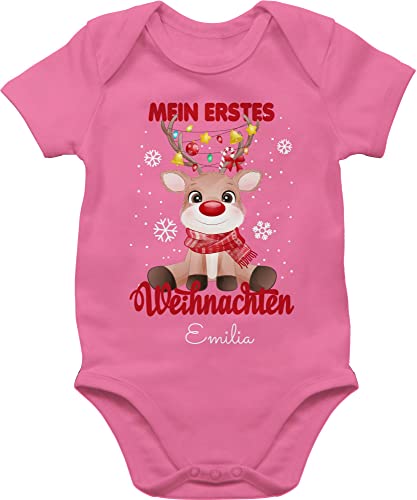 Baby Body Junge Mädchen - Geschenke - Mein erstes Weihnachten - Wunschname - 3/6 Monate - Pink - weihnachtliches my first christmas strampler outfit weihnachts-strampler weinachten 1. bodys erste von Geschenk mit Namen personalisiert by Shirtracer