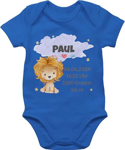 Baby Body Mädchen - Zur Geburt - Löwe Geburtsdaten - Junge Datum Gewicht Uhrzeit Größe - 1/3 Monate - Royalblau - bodys babystrampler neugeborene geburts geschenke babykleidung von Geschenk mit Namen personalisiert by Shirtracer