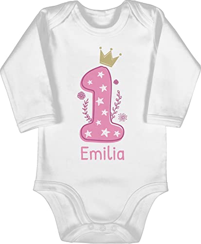 Baby Body langarm Mädchen Junge - 1. Geburtstag - Ich bin EINS - 12/18 Monate - Weiß - 1 jahre alt jahr schon mein name kindergeburtstag geburstags birthday andenken geschenke für jährige zum von Geschenk mit Namen personalisiert by Shirtracer