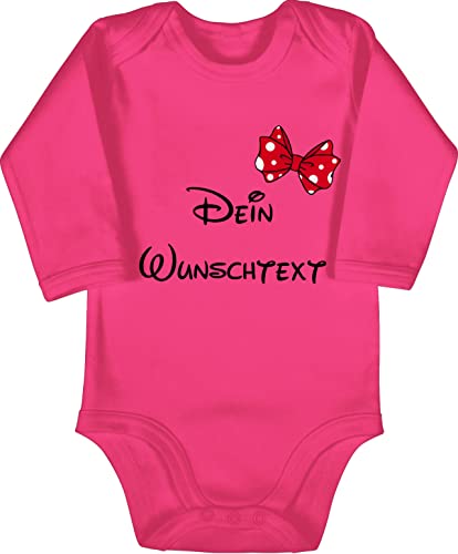 Baby Body langarm Mädchen Junge - Aufdruck selbst gestalten - Spardose Wunschtext Schleife I - 6/12 Monate - Fuchsia - babysachen babygeschenke neffe personalisierte freundin babybody zur geburt von Geschenk mit Namen personalisiert by Shirtracer