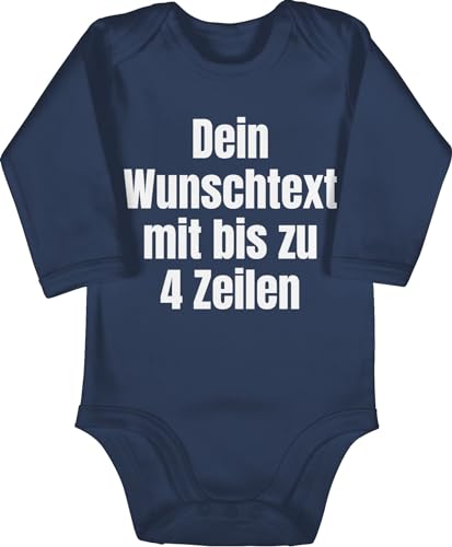 Baby Body langarm Mädchen Junge - Aufdruck selbst gestalten - Wunschtext - 3/6 Monate - Navy Blau - babygeschenke von paten personalisierte dein text babybody süße strampler personalisiertes von Geschenk mit Namen personalisiert by Shirtracer