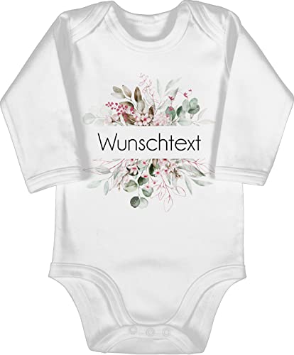 Baby Body langarm Mädchen Junge - Aufdruck selbst gestalten - Wunschtext - 3/6 Monate - Weiß - babykleidung babygeschenke personalisierte blumen babybody süße strampler personalisiertes flowers von Geschenk mit Namen personalisiert by Shirtracer