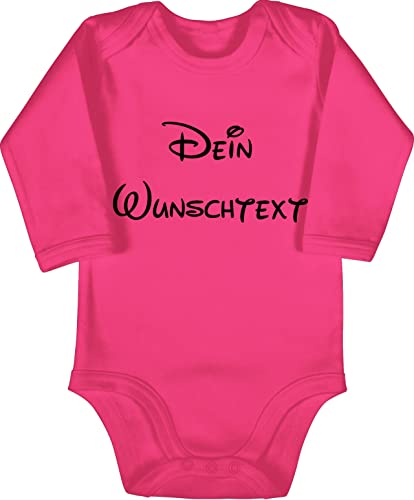 Baby Body langarm Mädchen Junge - Aufdruck selbst gestalten - Wunschtext I Geschenk mit eigenem Text personalisiert - 6/12 Monate - Fuchsia - babygeschenk personalisierte babysachen 4 zeilen name von Geschenk mit Namen personalisiert by Shirtracer