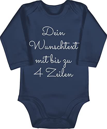 Baby Body langarm Mädchen Junge - Aufdruck selbst gestalten - Wunschtext - 6/12 Monate - Navy Blau - bedrucken selber babykleidung überraschung bodie beschrifte eigener text schreiben von Geschenk mit Namen personalisiert by Shirtracer