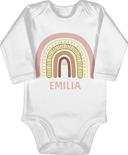 Baby Body langarm Mädchen Junge - Boho - Regenbogen - Dein Name - 3/6 Monate - Weiß - kleine personalisierte geschenke personalisierter babykleidung langarmshirt bedrucken chic stil bodys von Geschenk mit Namen personalisiert by Shirtracer