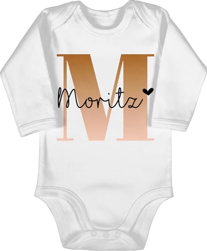 Baby Body langarm Mädchen Junge - Bekleidung kreativ Anfangsbuchstabe - Name und Buchstabe - 3/6 Monate - Weiß - selbst bedrucken namens geschenke initial custom wunschname weihnachten weihnacht von Geschenk mit Namen personalisiert by Shirtracer