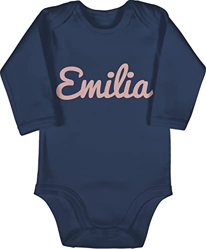 Baby Body langarm Mädchen Junge - Name anpassbar - Dein Text - Schriftzug - 3/6 Monate - Navy Blau - langärmelig kinder personalisierte geschenke personalisiertes strampler langärmlig babybody von Geschenk mit Namen personalisiert by Shirtracer