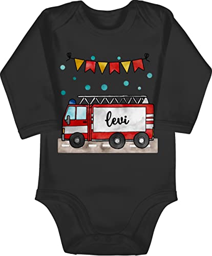 Baby Body langarm Mädchen Junge - Feuerwehr - Feuerwehrauto - Geschenk - 12/18 Monate - Schwarz - name strampler und jungen geschenke bodys personalisierte kinder feuerwehrgeschenk feuerwehrmann von Geschenk mit Namen personalisiert by Shirtracer