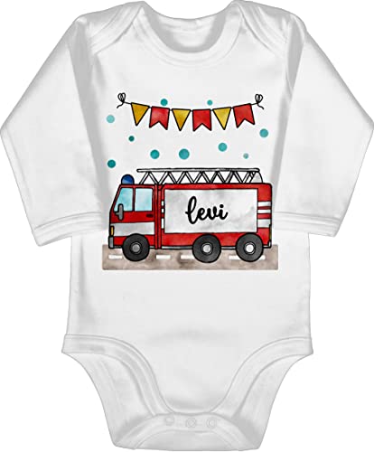 Baby Body langarm Mädchen Junge - Feuerwehr - Feuerwehrauto - Geschenk - 3/6 Monate - Weiß - geschenke babybody jungen und fun bodys name strampler neugeborenen für freiwillige kinder von Geschenk mit Namen personalisiert by Shirtracer