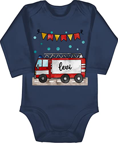 Baby Body langarm Mädchen Junge - Feuerwehr - Feuerwehrauto - Geschenk - 3/6 Monate - Navy Blau - babystrampler jungen geschenke und babykleidung personalisiertes kind babybody name bodys von Geschenk mit Namen personalisiert by Shirtracer