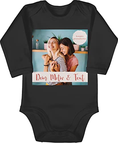 Baby Body langarm Mädchen Junge - eigenem - Foto Bild - 6/12 Monate - Schwarz - personalisierter+baby+body zum selber machen bodies jungen babybekleidung und name selbst gestalten von Geschenk mit Namen personalisiert by Shirtracer