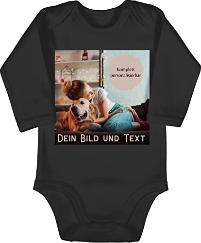 Baby Body langarm Mädchen Junge - eigenem - Foto Bild Geschenk - 6/12 Monate - Schwarz - personalisierte babysachen selbst drucken fotos strampler und photo selber gestalten u text babybody von Geschenk mit Namen personalisiert by Shirtracer