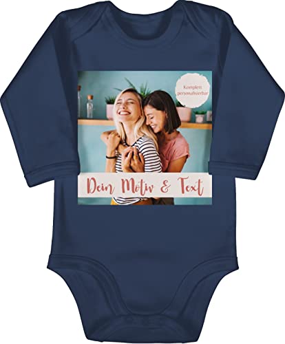 Baby Body langarm Mädchen Junge - eigenem - Foto Bild - 6/12 Monate - Navy Blau - bedrucken babystrampler strampler selbst fotogeschenke bodie personalisiertes drucken fun bodys von Geschenk mit Namen personalisiert by Shirtracer