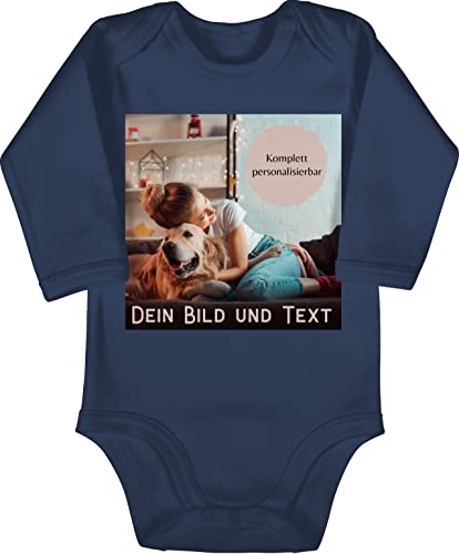 Baby Body langarm Mädchen Junge - eigenem - Foto Bild Geschenk - 3/6 Monate - Navy Blau - bedrucken selbst gestalten photo and text babykleidung babysachen personalisiertes u bodys von Geschenk mit Namen personalisiert by Shirtracer