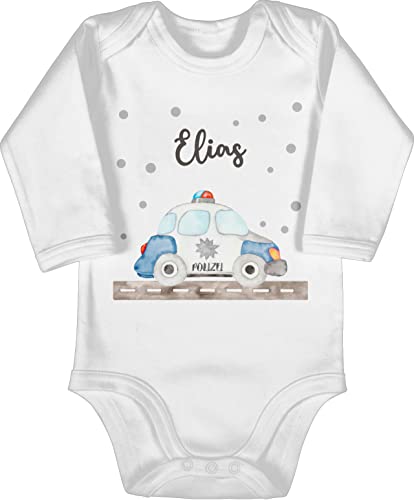 Baby Body langarm Mädchen Junge - Polizei Blaulicht Bundespolizei Polizeiauto Polizist - 3/6 Monate - Weiß - polizisten für fun bodys fuer kinder auto strampler babybody babykleidung von Geschenk mit Namen personalisiert by Shirtracer