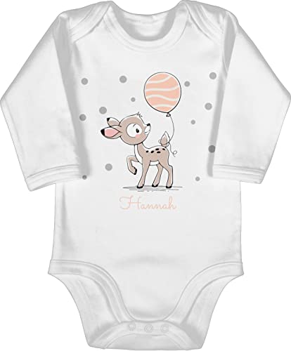 Baby Body langarm Mädchen Junge - Tiere - Süßes Reh Rehkitz - 3/6 Monate - Weiß - name und tier rehe personalisieren dino süß tieren personalisierte geschenke personalized für kleine von Geschenk mit Namen personalisiert by Shirtracer