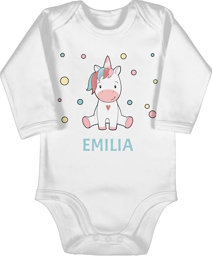 Baby Body langarm Junge - Einhörner - Süßes Einhorn mit Name Geschenk für Mädchen Unicorn | - 3/6 Monate - Weiß - unicorns einhörnern personalisierter personalisierte personlisierte,einhorn von Geschenk mit Namen personalisiert by Shirtracer