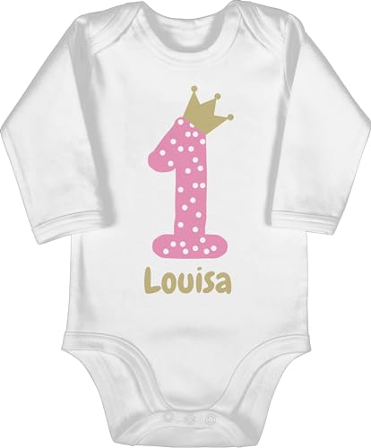 Baby Body langarm Mädchen Junge - 1. - Erster Geburtstag Einjähriger Erstes Lebensjahr Babys erster Geburtstag - 12/18 Monate - Weiß - 1 ich jetzt bin geschenke für 1-jährige 1.geburtstag name von Geschenk mit Namen personalisiert by Shirtracer