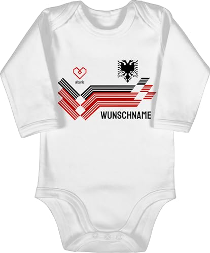 Baby Body langarm Mädchen Junge - 2024 Fussball EM Fanartikel - Personalisierbares Albanien Motiv Trikot | Individuelles Shqipëri Design mit Wappen und Landesfarben | Mit eigenem Namen | Albania von Geschenk mit Namen personalisiert by Shirtracer