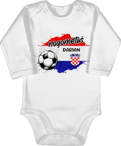 Baby Body langarm Mädchen Junge - 2024 Fussball EM Fanartikel - Personalisierbares Kroatien Motiv | Individuelles Hrvatska Design | Mit eigenem Namen | Croatia - 3/6 Monate - Weiß - strampler von Geschenk mit Namen personalisiert by Shirtracer
