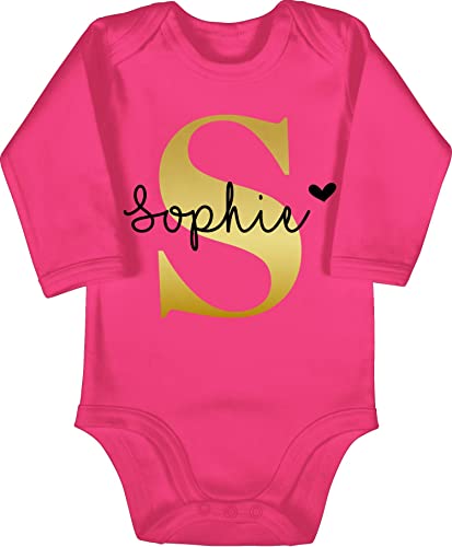 Baby Body langarm Mädchen Junge - Bekleidung kreativ und - Namens Geschenk I Anfangsbuchstabe personalisiert I Initialen mit Name - 3/6 Monate - Fuchsia - buchstaben s strampler personalisierte von Geschenk mit Namen personalisiert by Shirtracer