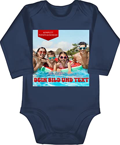 Baby Body langarm Mädchen Junge - Geschenk mit eigenem Foto und Text personalisiert I Eigenes Bild I Custom Photo Text - 3/6 Monate - Navy Blau - babysachen babybody bedrucken lassen vorne von Geschenk mit Namen personalisiert by Shirtracer
